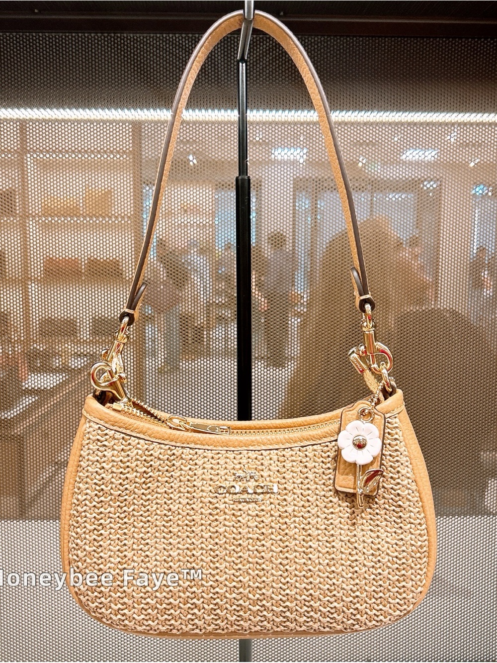 Coach mini Teri TanStraw Shoulder Bag with Flower Charm Cdw66